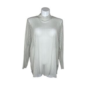 TAMARA MALAS Normandie Sheer Striped Mockneck Long Sleeve Top Size 26/28